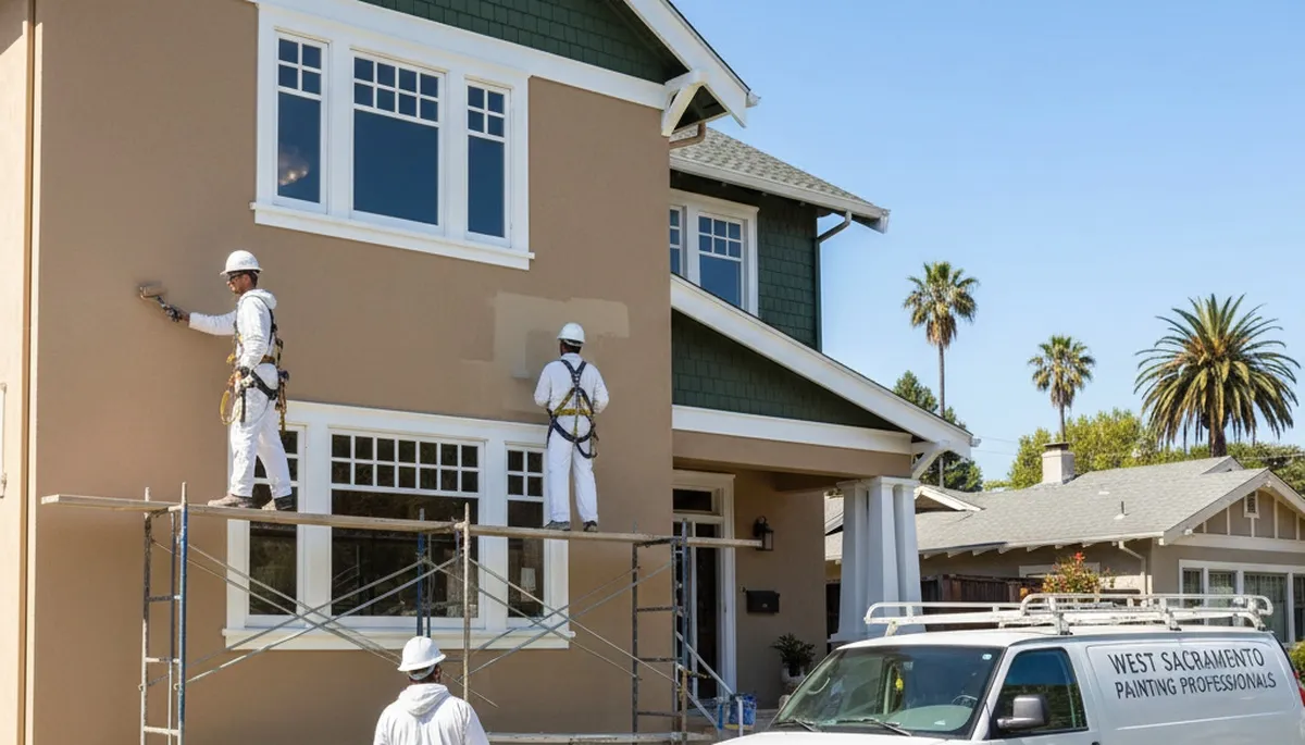 Painting contractor in Sacramento, CA preparing a residential exterior for painting